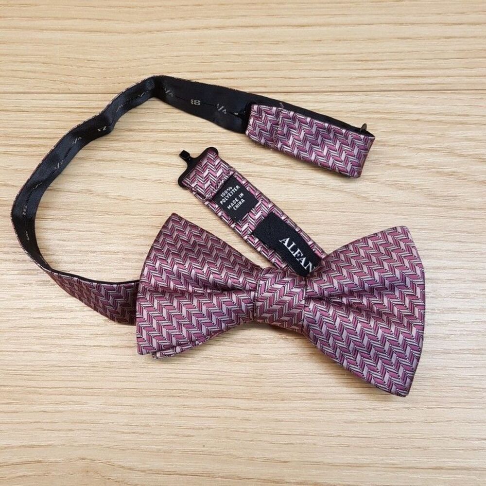 ALFANI Mens Bow Tie Pink Chevron Geometric Pre-Tied